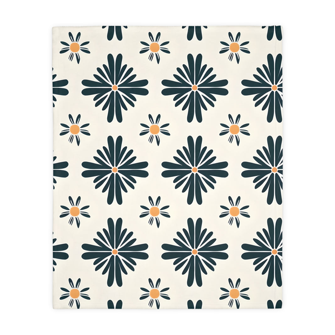 Green and White Floral Velveteen Microfiber Blanket (Two-sided print)