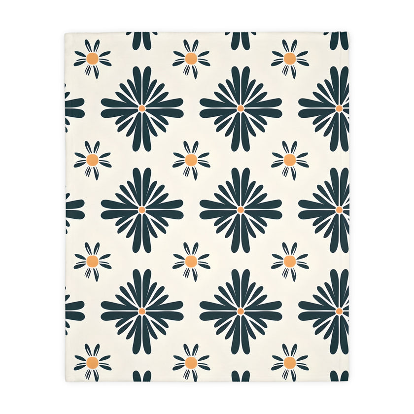 Green and White Floral Velveteen Microfiber Blanket (Two-sided print)