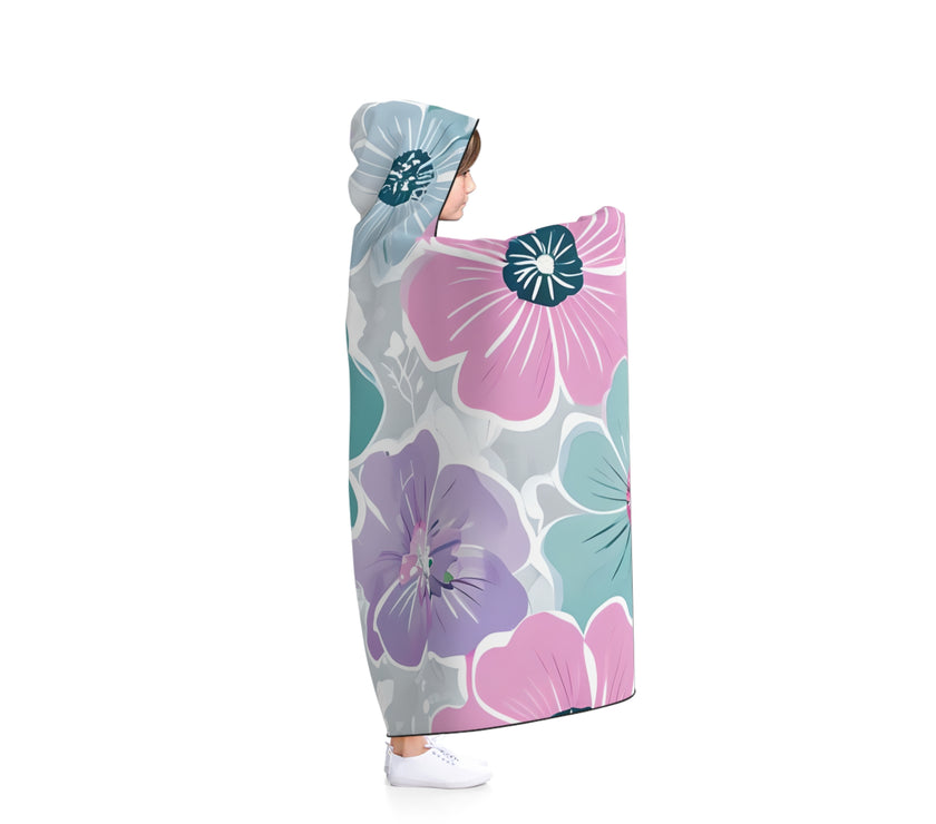 Floral Hooded Blanket - Cozy Floral Wrap, Perfect for Lounging, Gift for Her, Snuggling, Home Decor