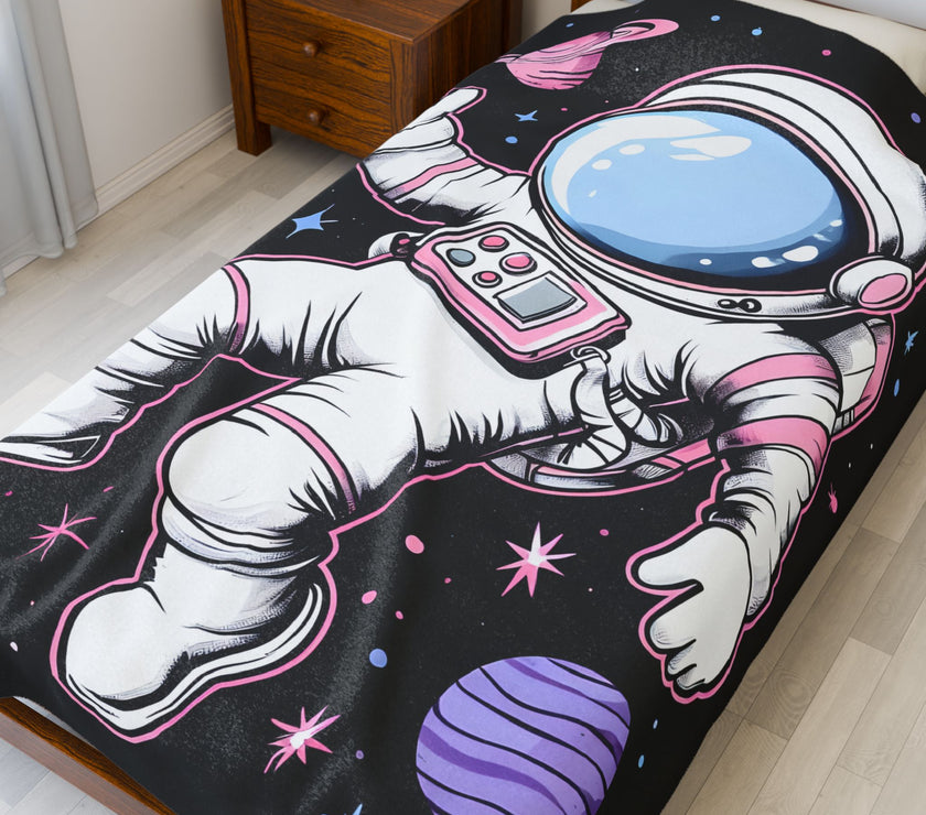Plush Blanket, Floating Space Man Blanket, Celestial Nebula Theme, Outer Space Throw, Galaxy Bedroom Decor, Astronaut Blanket