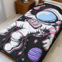 Plush Blanket, Floating Space Man Blanket, Celestial Nebula Theme, Outer Space Throw, Galaxy Bedroom Decor, Astronaut Blanket