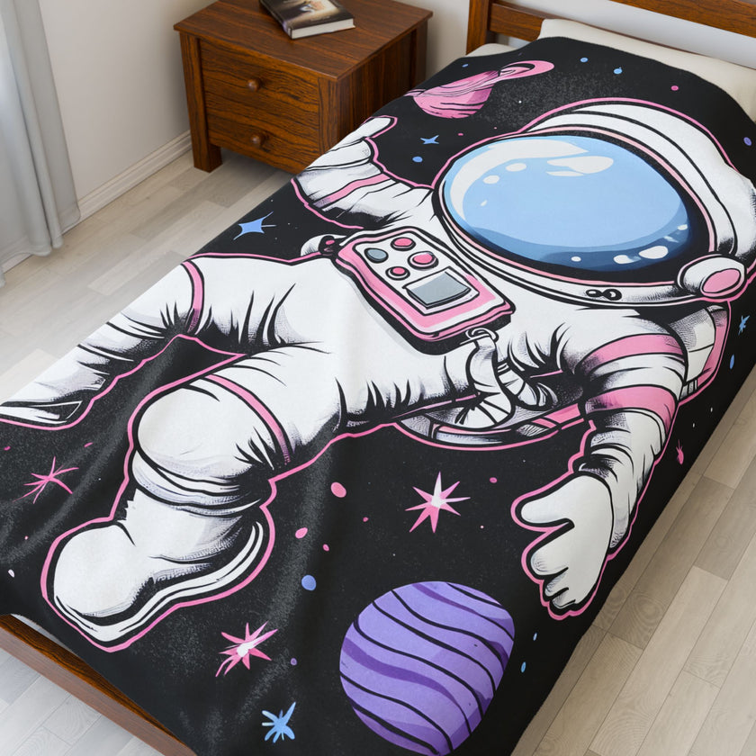Plush Blanket, Floating Space Man Blanket, Celestial Nebula Theme, Outer Space Throw, Galaxy Bedroom Decor, Astronaut Blanket