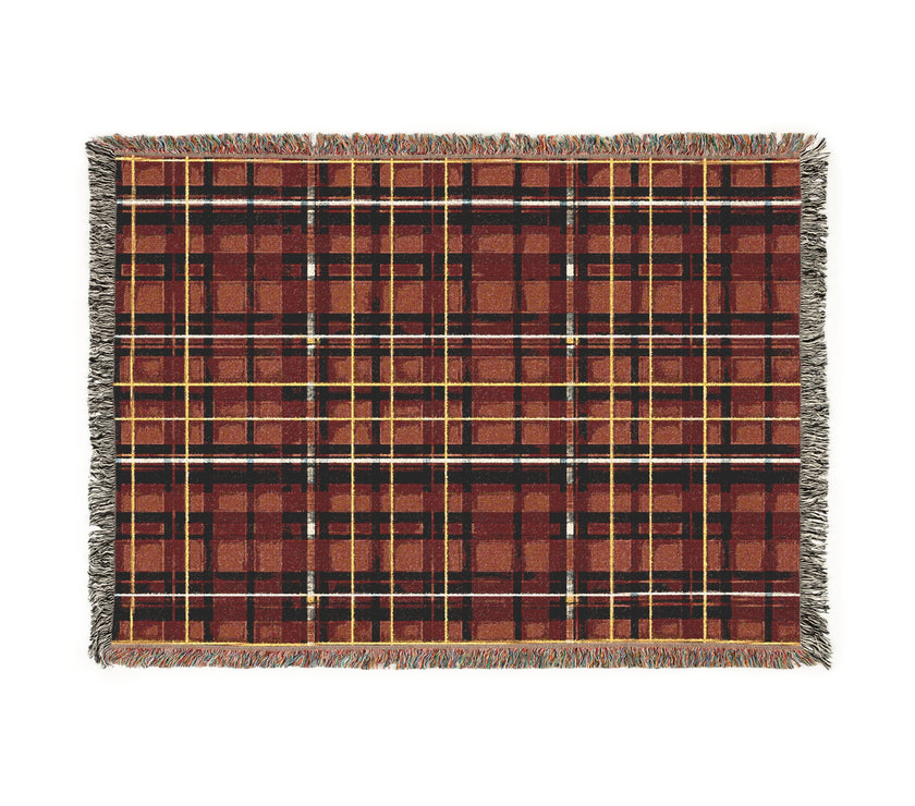 Red Plaid Woven Blanket - Cozy Christmas Home Decor, Tartan Check Throw, Winter Lap Quilt, Holiday Bedding, Cabin Blankie