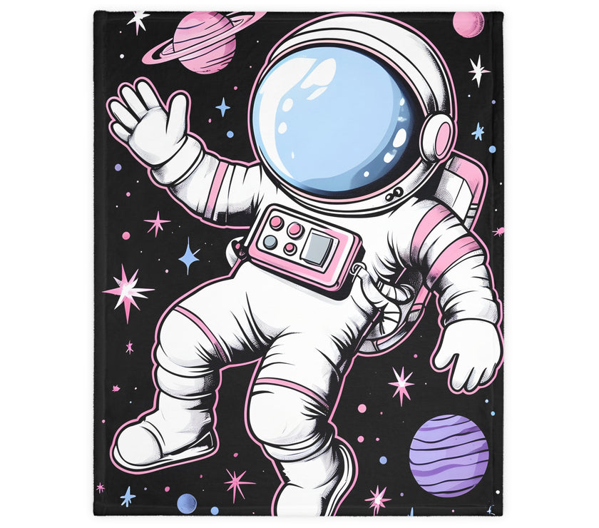 Kids Blanket, Astronaut Spaceman Print, Two-Sided Velveteen Microfiber Throw, Children's Bedroom Decor, Outer Space Theme Bedding, Galaxy