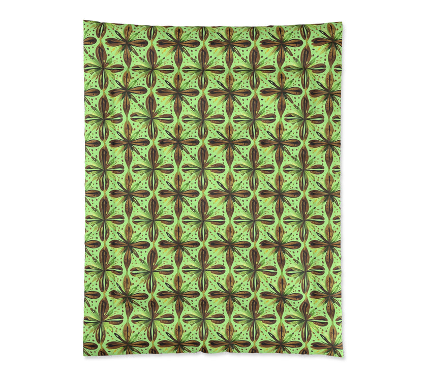 Vibrant Floral Comforter - Boho Bedding, Green Patterned Blanket, Cozy Home Decor, Gift for Nature Lovers, Spring Bedroom