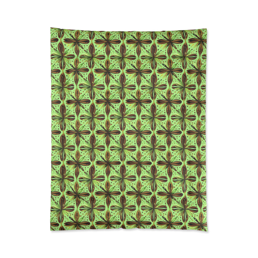 Vibrant Floral Comforter - Boho Bedding, Green Patterned Blanket, Cozy Home Decor, Gift for Nature Lovers, Spring Bedroom