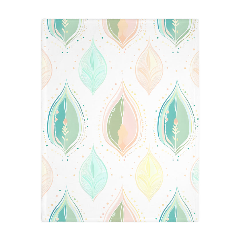 Velveteen Microfiber Blanket, Green Pink Leaf Blanket - Soft Plush Throw, Cozy Winter Bedding, Botanical Home Decor, Gift for Nature Lover,