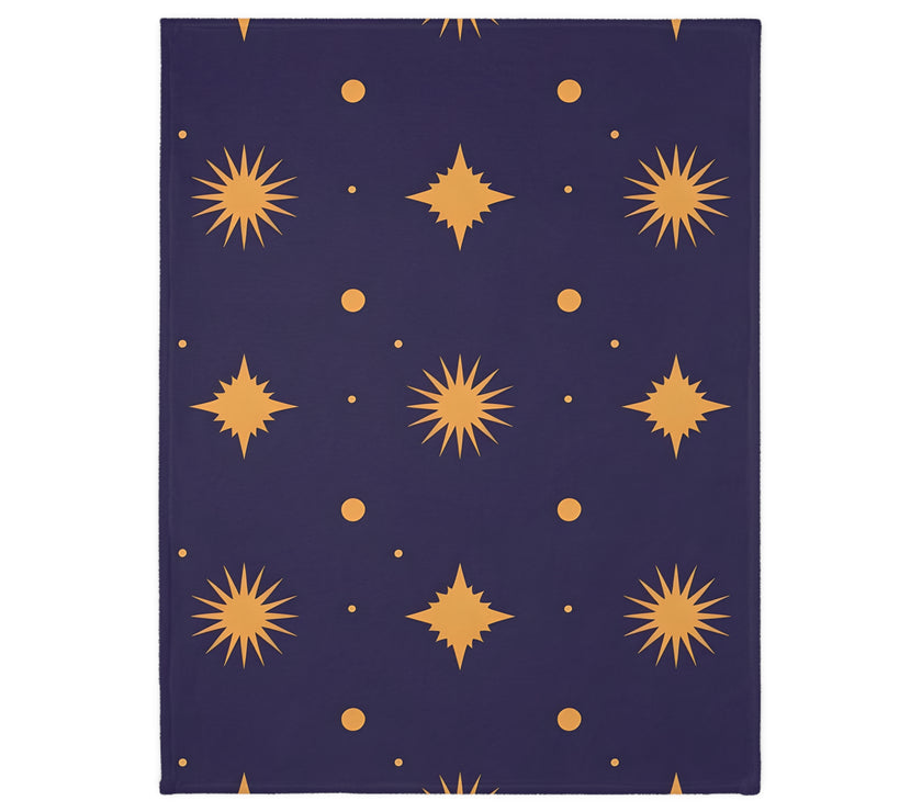 Velveteen Blanket, Geometric Gold Star Two-Sided Print, Cozy Throw, Luxurious Bedding, Soft Couch Cover, Home Decor Accent