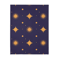 Velveteen Blanket, Geometric Gold Star Two-Sided Print, Cozy Throw, Luxurious Bedding, Soft Couch Cover, Home Decor Accent