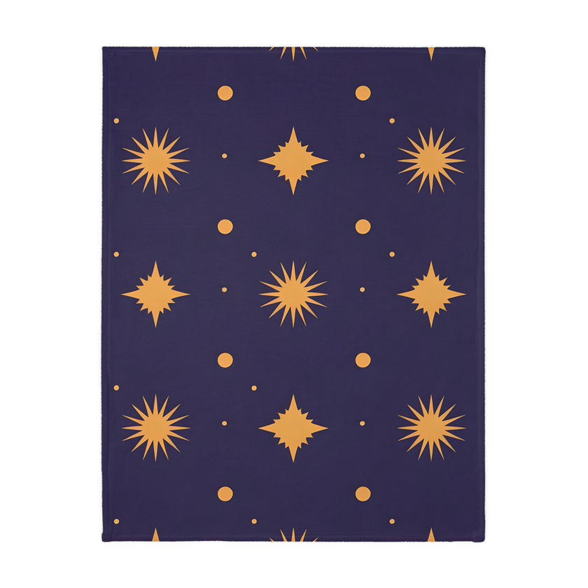 Velveteen Blanket, Geometric Gold Star Two-Sided Print, Cozy Throw, Luxurious Bedding, Soft Couch Cover, Home Decor Accent