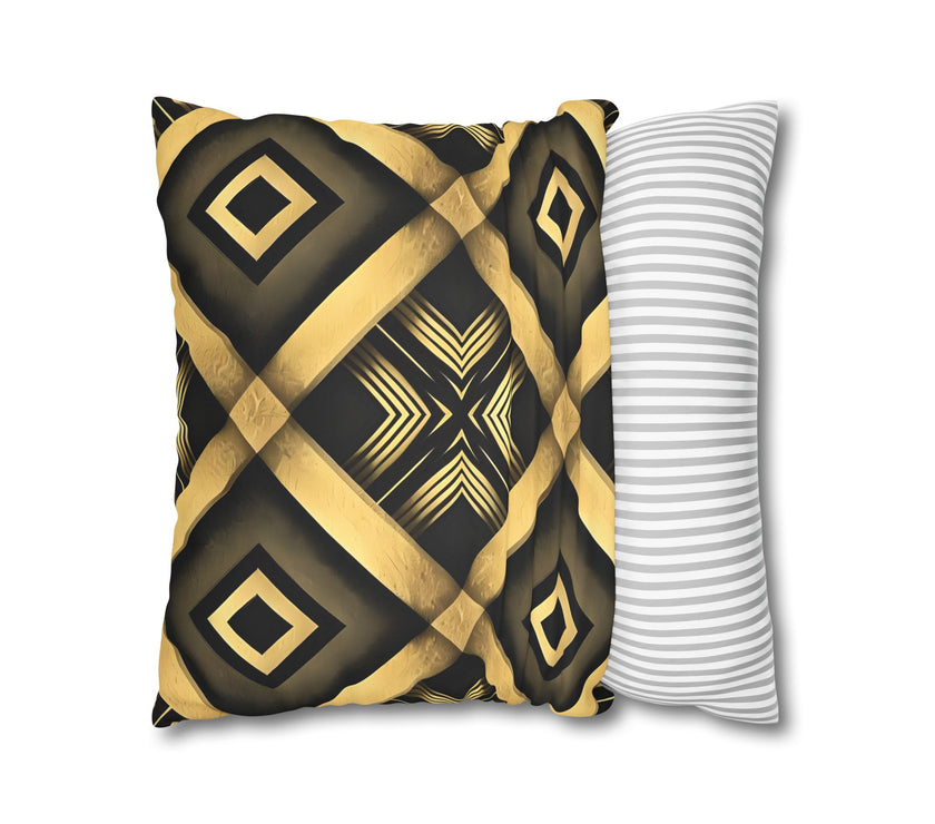 Gold & Black Faux Suede Square Pillowcase