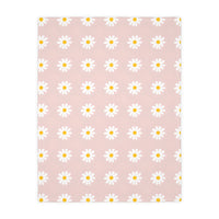 Velveteen Microfiber Blanket, White Daises on Pink Floral Throw, Soft Fleece Bedding, Cozy Couch Decoration, Home Decor Gift, Lightweight