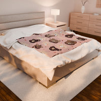 Kids Velveteen Plush Blanket, Pink Teddy Bear Soft Throw for Girls, Children's Gift, Nursery Decor, Cozy Bedding, Baby Shower Present