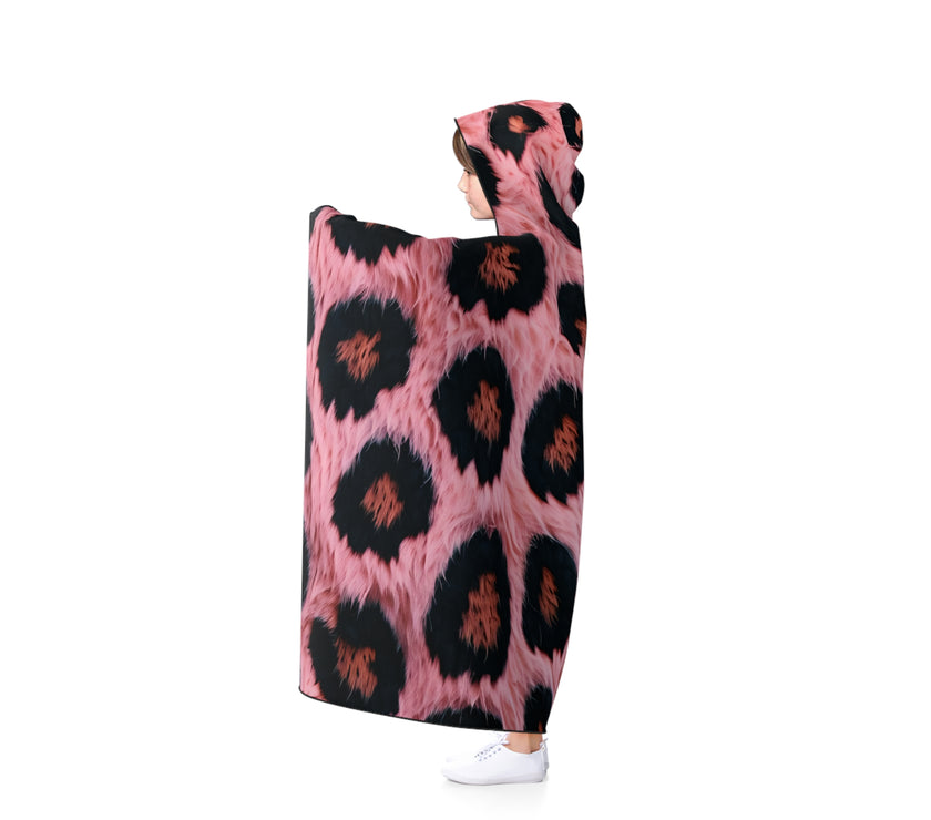 Cozy Pink Leopard Hooded Blanket, Plush Throw, Animal Print Snuggle Blanket, Gift for Her, Home Decor, Fall/Winter Essentials