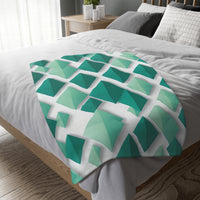 Green and White Grid Velveteen Microfiber Blanket (Two-sided print)