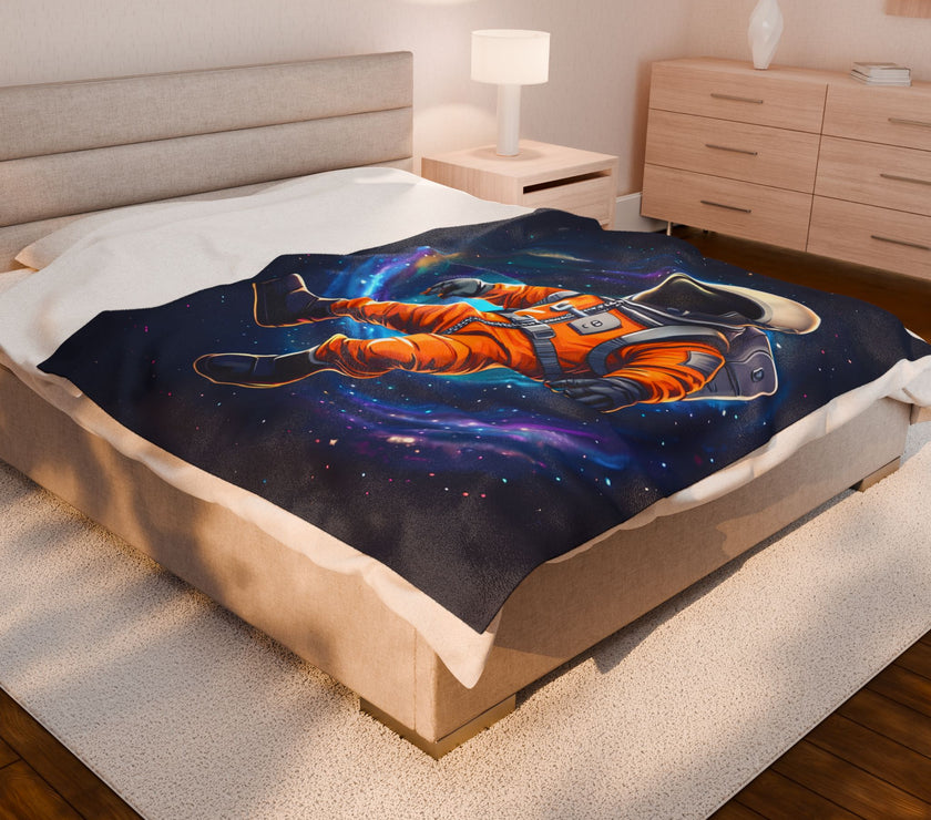 Space Astronaut Velveteen Plush Blanket - Galaxy Nebula Universe Stars, Outer Space Throw, Celestial Bedroom Decor, Gift for Space