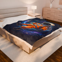 Space Astronaut Velveteen Plush Blanket - Galaxy Nebula Universe Stars, Outer Space Throw, Celestial Bedroom Decor, Gift for Space