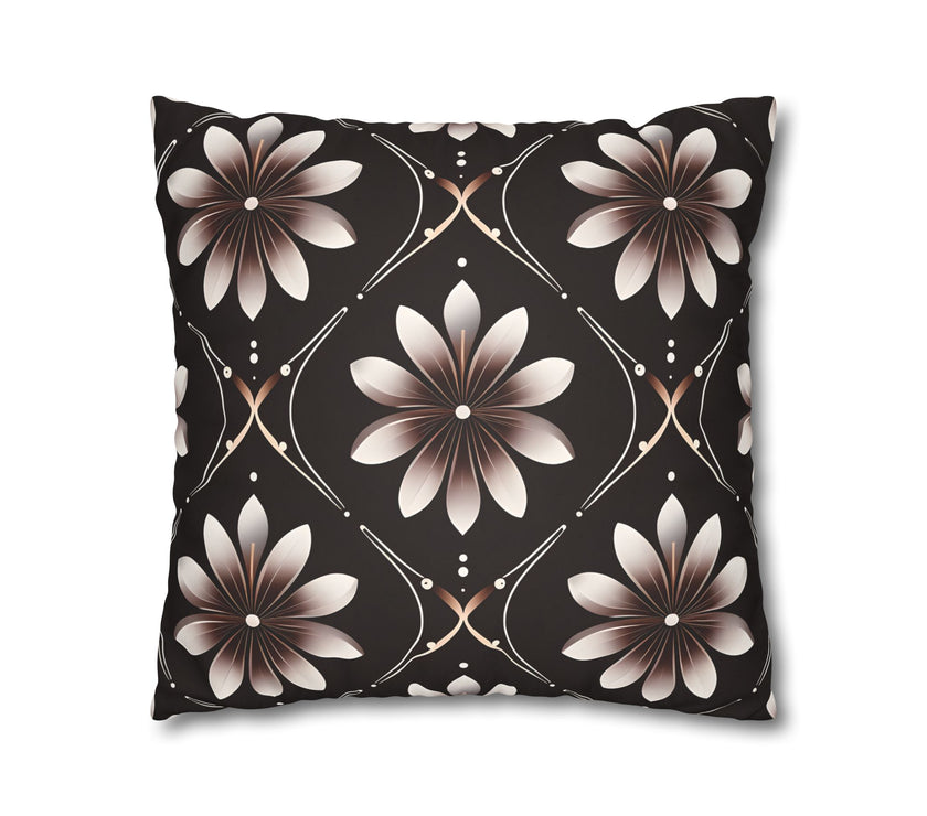 Black Floral Faux Suede Square Pillowcase