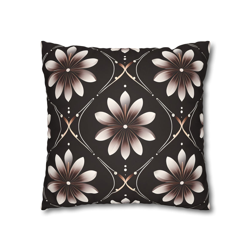 Black Floral Faux Suede Square Pillowcase