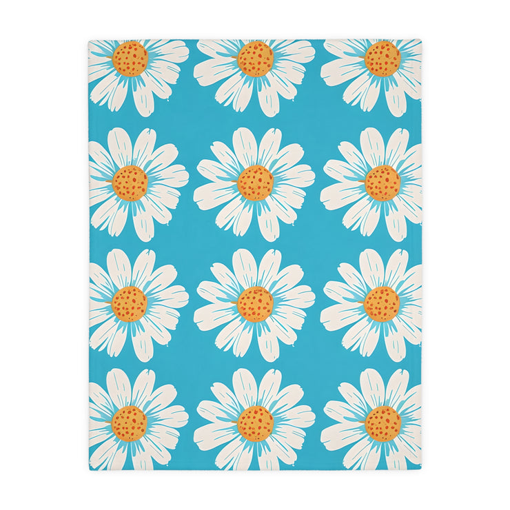 Velveteen Microfiber Blanket, White Daises on Blue Blanket, Floral Throw Blanket, Cozy Couch Blanket, Gift for Her, Home Decor Accent