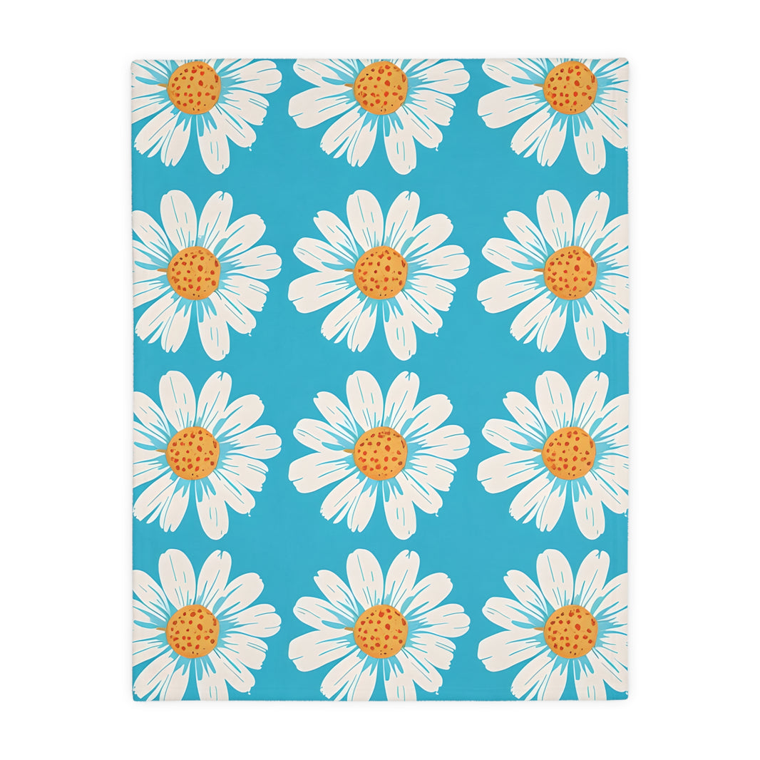 Velveteen Microfiber Blanket, White Daises on Blue Blanket, Floral Throw Blanket, Cozy Couch Blanket, Gift for Her, Home Decor Accent