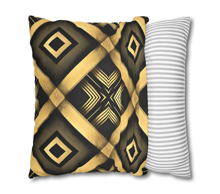 Gold & Black Faux Suede Square Pillowcase