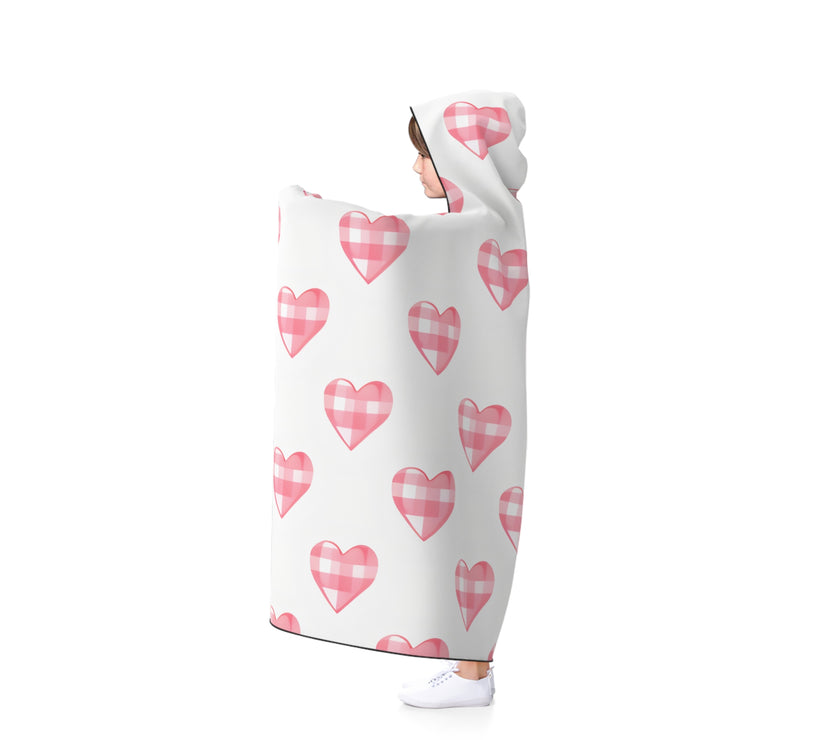 Cozy Heart Patterned Hooded Blanket, Valentine's Gift, Soft Throw for Couples, Winter Snuggle Wear, Home Decor