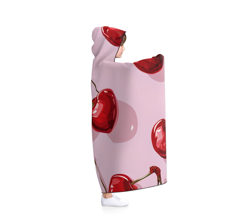 Cherry Print Hooded Blanket - Cozy, Stylish, Perfect for Lounging and Gifting, Great for Summer Picnics, Birthdays, and More!