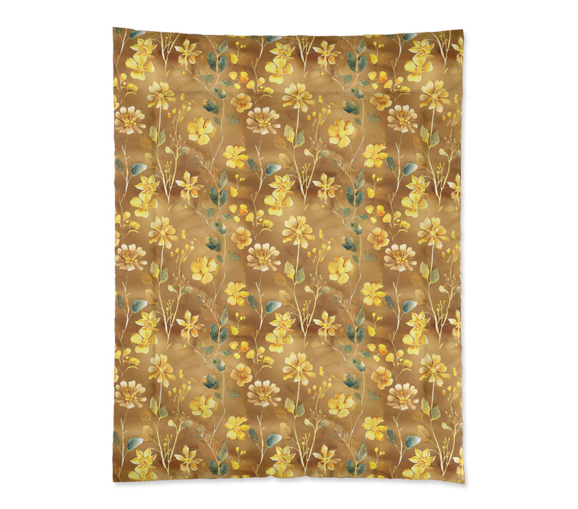 Floral Comforter, Cozy Botanical Quilt for Bedroom, Elegant Bedspread for Spring, Gift for Flower Lovers, Home Decor, Yellow Flower Bedding