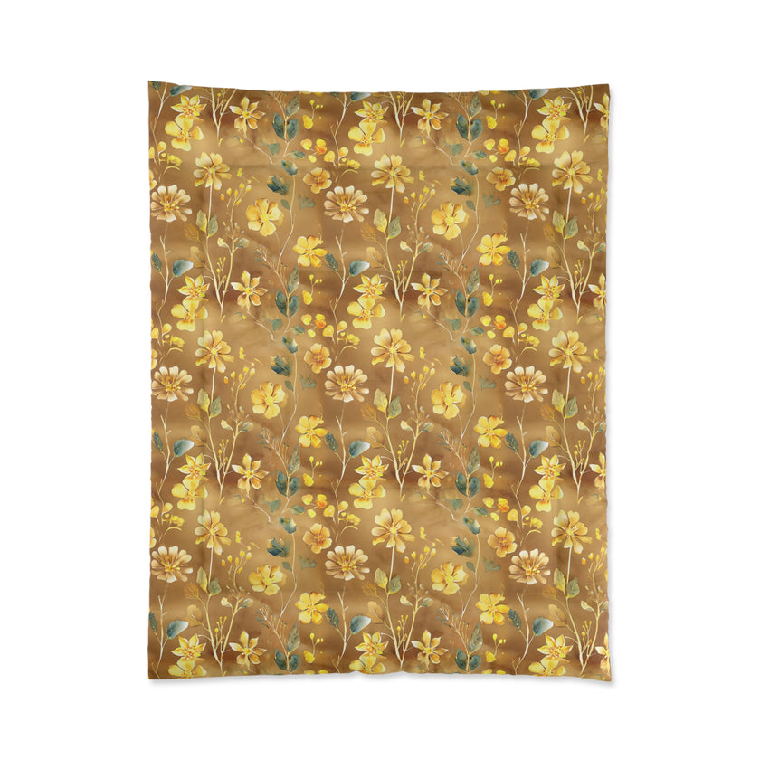Floral Comforter, Cozy Botanical Quilt for Bedroom, Elegant Bedspread for Spring, Gift for Flower Lovers, Home Decor, Yellow Flower Bedding