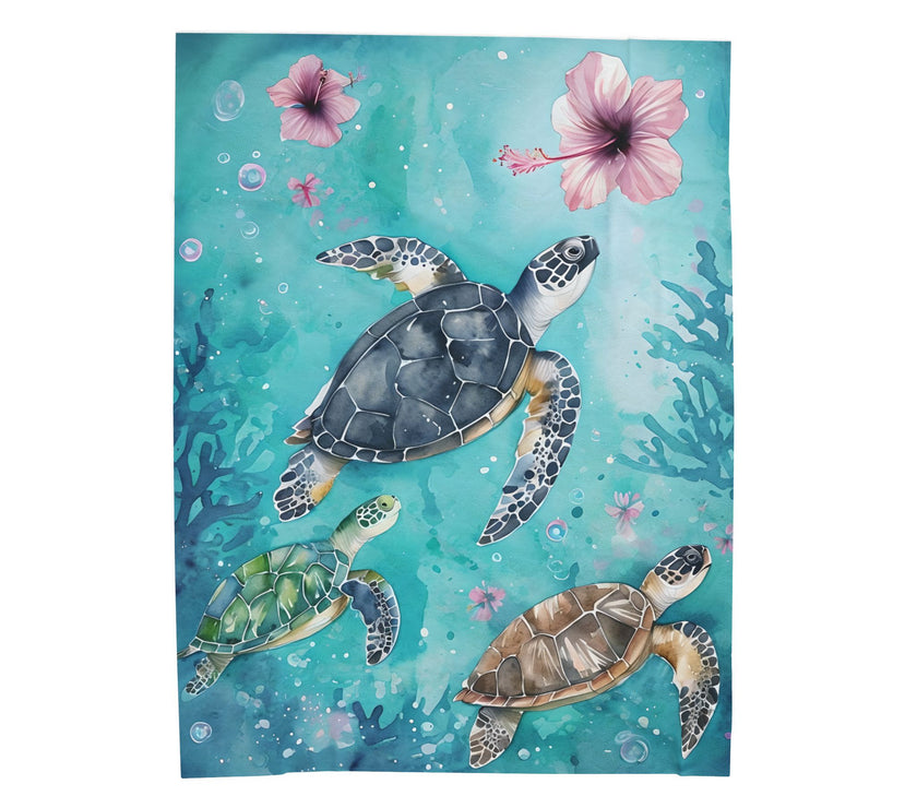 Velveteen Plush Blanket, Sea Turtle Kids Blanket, Kids Bedding, Ocean Themed Blanket, Children's Throw Blanket, Coastal Nursery Decor