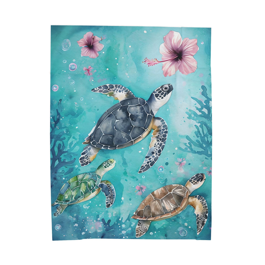 Velveteen Plush Blanket, Sea Turtle Kids Blanket, Kids Bedding, Ocean Themed Blanket, Children's Throw Blanket, Coastal Nursery Decor