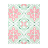 Green Pink Floral Velveteen Microfiber Blanket (Two-sided print)