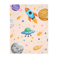 Kids Outer Space Spaceship Rocket Planet Velveteen Microfiber Blanket, Two-sided Print, Children's Bedroom Decor, Boys Girls Gift, Nursery