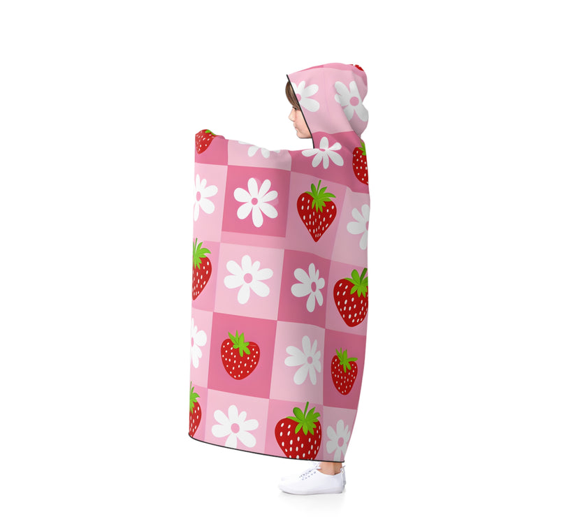 Cozy Strawberry Hooded Blanket - Perfect for Relaxing, Gifts for Her, Home Décor, Slumber Parties, Picnics, Kids' Sleepovers