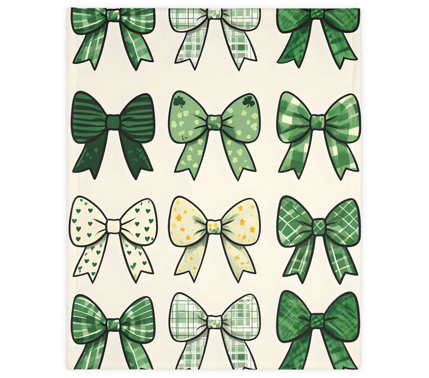 Velveteen Microfiber Blanket, Green Bow Blanket. Double-Sided Print, Soft Plush Throw for Cozy Nights, Christmas Blanket. Holiday Gift Idea,