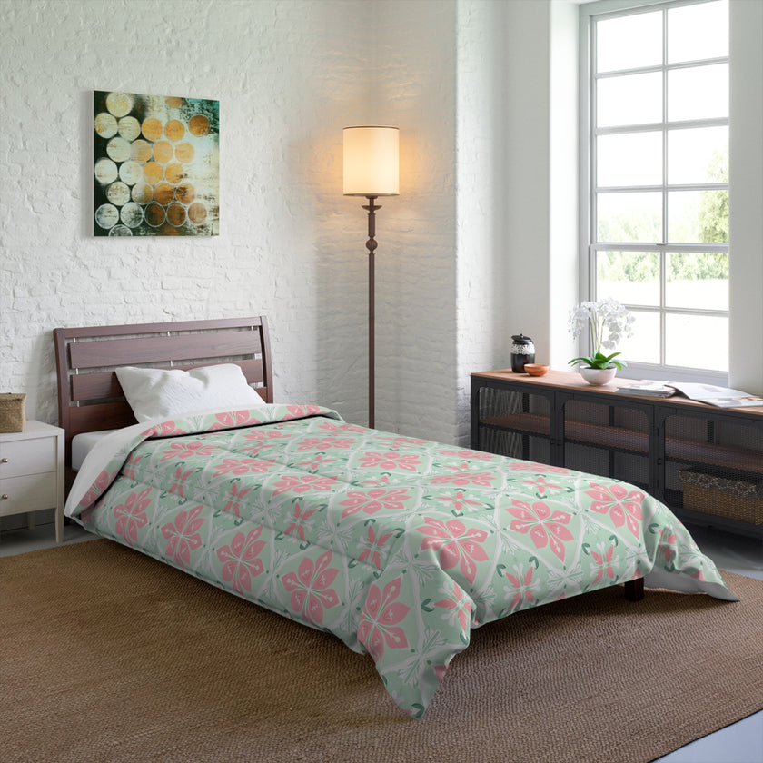 Pastel Floral Comforter - Cozy Bedding for Spring, Bedroom Decor, Gift for Mother's Day, Boho Style, Home Decor