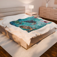 Velveteen Plush Blanket, Sea Turtle Kids Blanket, Kids Bedding, Ocean Themed Blanket, Children's Throw Blanket, Coastal Nursery Decor