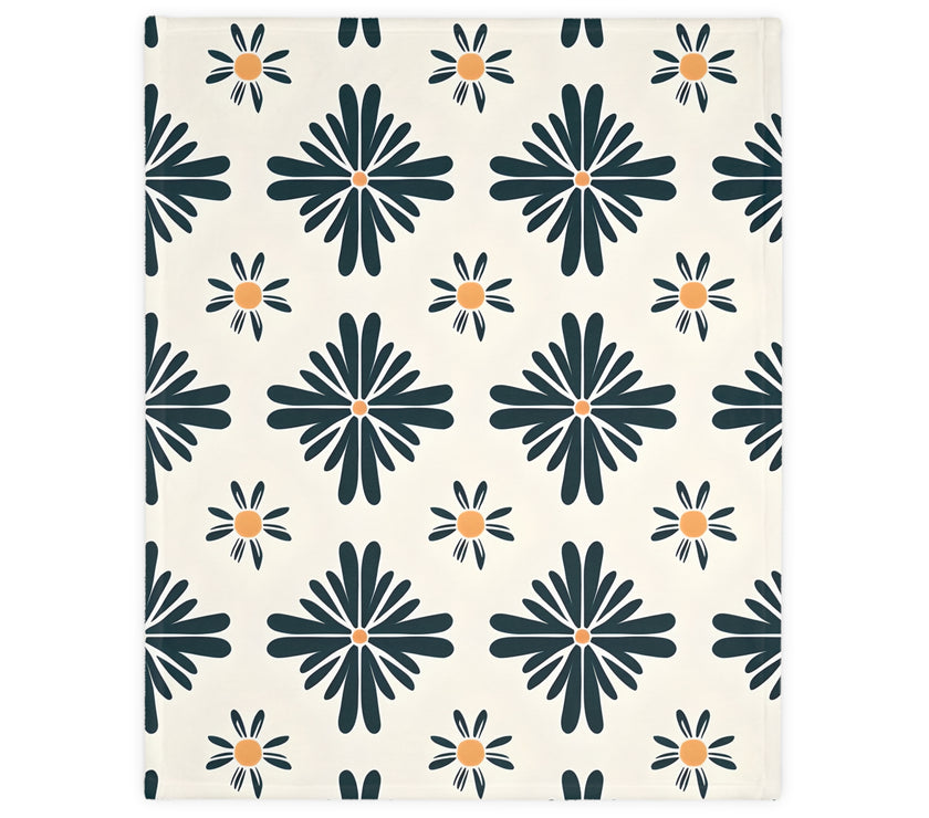 Green and White Floral Velveteen Microfiber Blanket (Two-sided print)