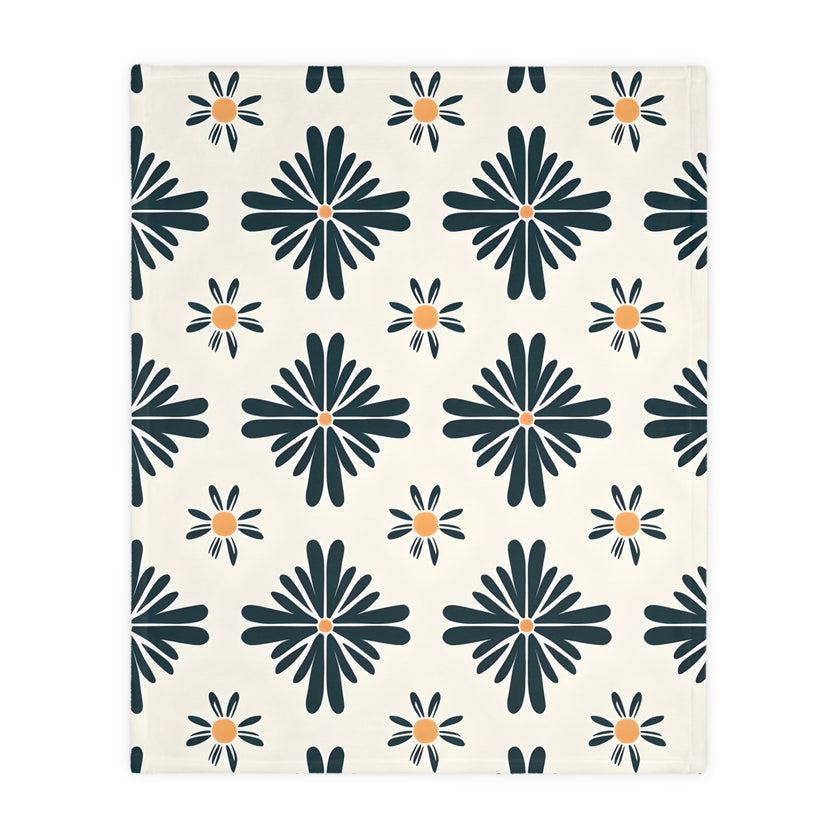 Green and White Floral Velveteen Microfiber Blanket (Two-sided print)