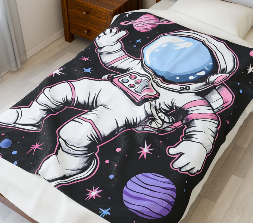 Plush Blanket, Floating Space Man Blanket, Celestial Nebula Theme, Outer Space Throw, Galaxy Bedroom Decor, Astronaut Blanket