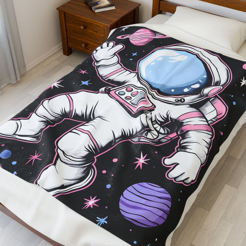 Plush Blanket, Floating Space Man Blanket, Celestial Nebula Theme, Outer Space Throw, Galaxy Bedroom Decor, Astronaut Blanket
