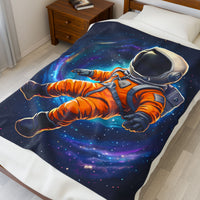 Space Astronaut Velveteen Plush Blanket - Galaxy Nebula Universe Stars, Outer Space Throw, Celestial Bedroom Decor, Gift for Space