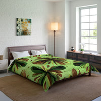 Eco-Friendly Floral Comforter, Nature-Inspired Bedding, Cozy Home Decor, Gift for Plant Lovers, Green and Brown Design