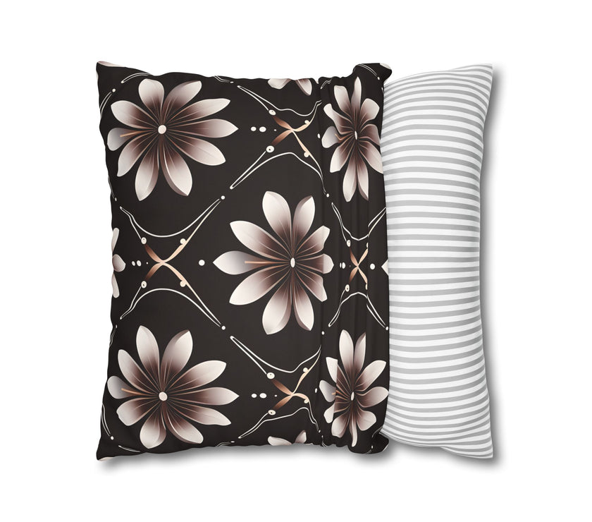 Black Floral Faux Suede Square Pillowcase