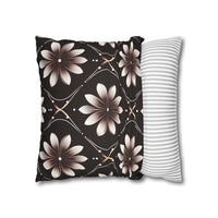 Black Floral Faux Suede Square Pillowcase