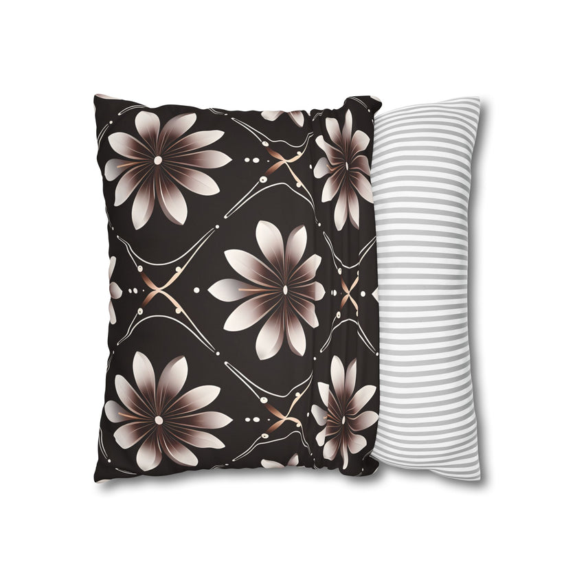 Black Floral Faux Suede Square Pillowcase