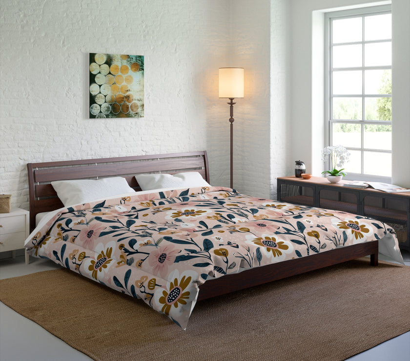 Floral Pattern Comforter, Cozy Bedding, Boho Home Decor, Gift for Her, Spring Bedroom Makeover, Warm Soft Blanket