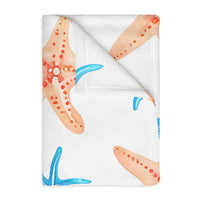 Blue Orange Ocean Sea Star Fish Velveteen Microfiber Blanket (Two-sided print)