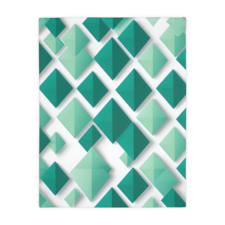 Green and White Grid Velveteen Microfiber Blanket (Two-sided print)